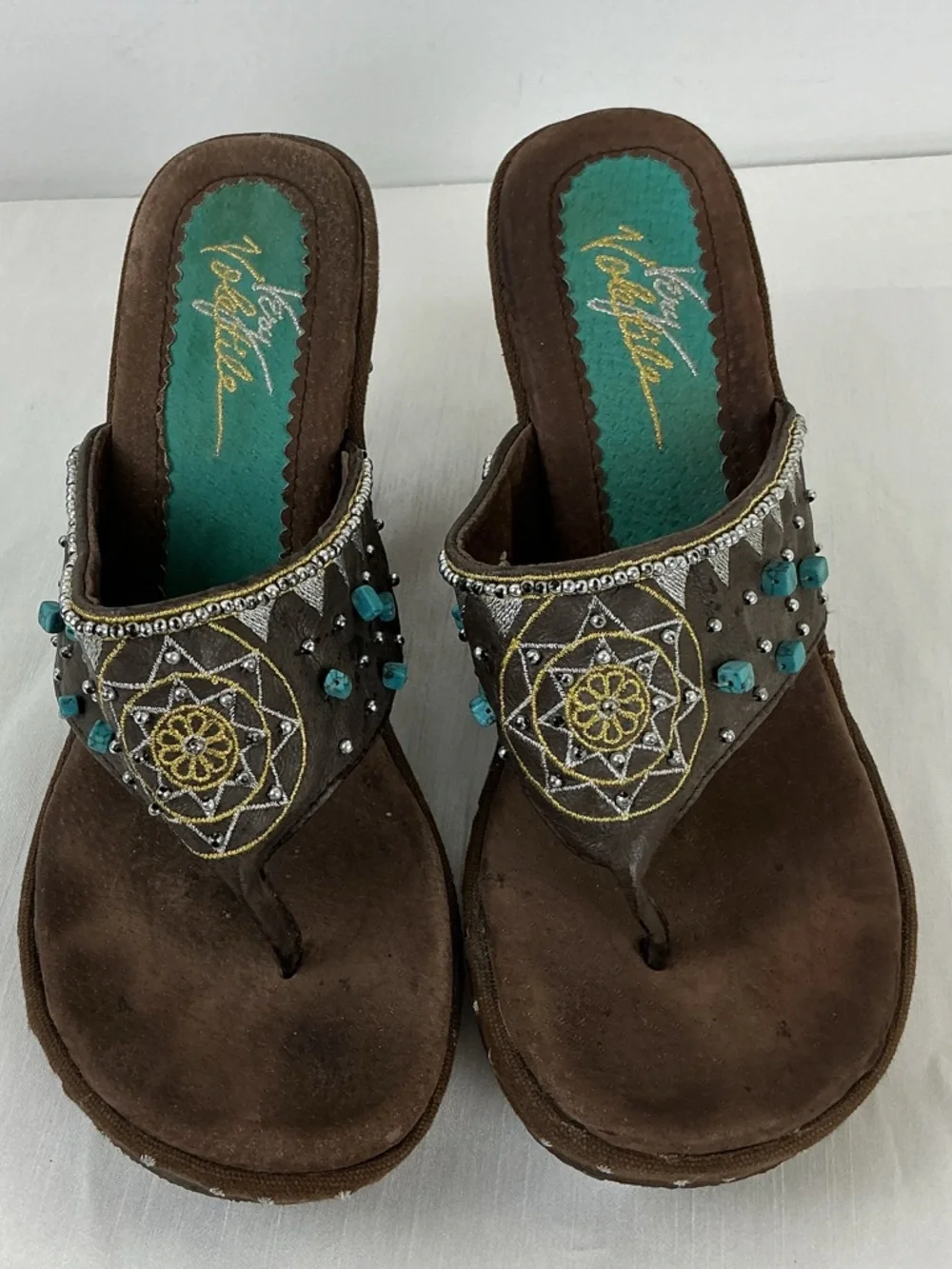 Boho Turquoise Beaded Wedge Sandals - Picture 2 of 11